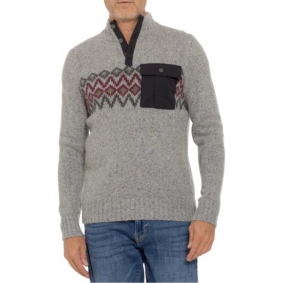 Smartwool Men’s NEW Heavy Henley Merino Wool Alpaca Sweater Light Gray Heather M